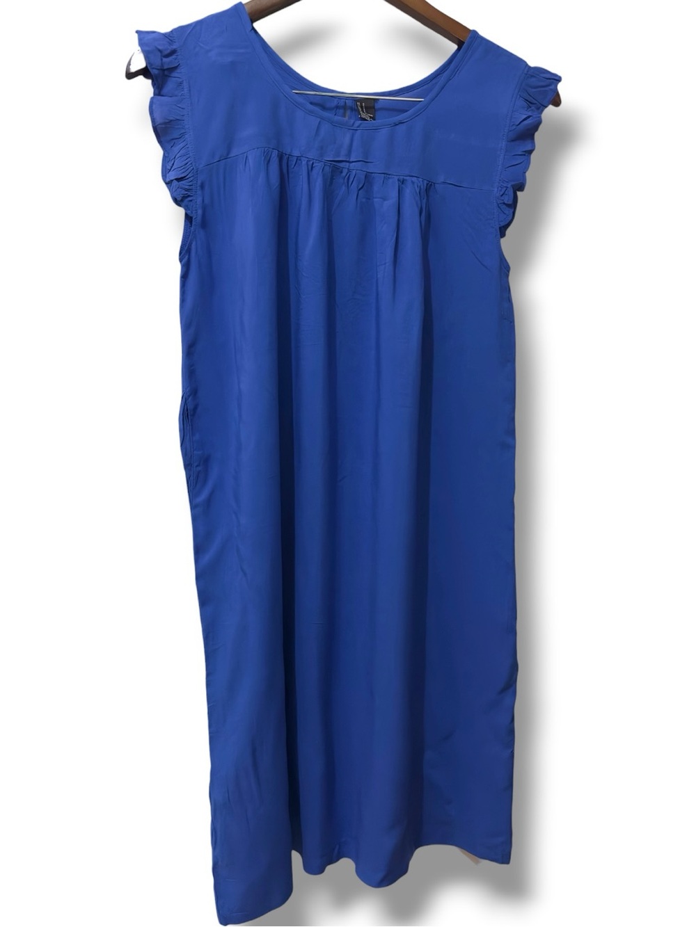 Forever 21 | NWOT Cobalt Blue Ruffle Sleeve Swing w Pockets Midi Dress (size S) - Picture 3 of 13